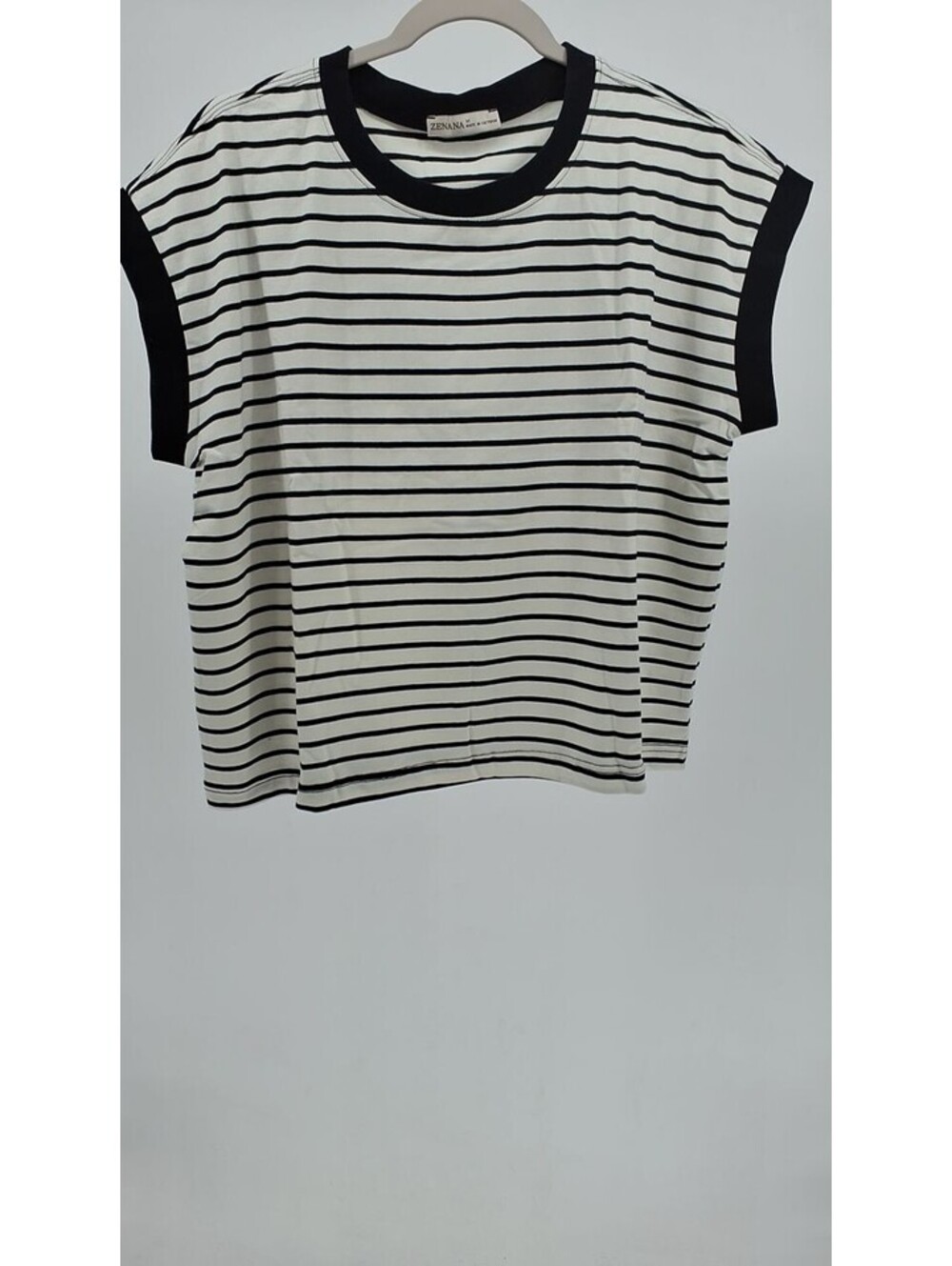 Zenana Striped Cotton Blend Lounge Set-Cream